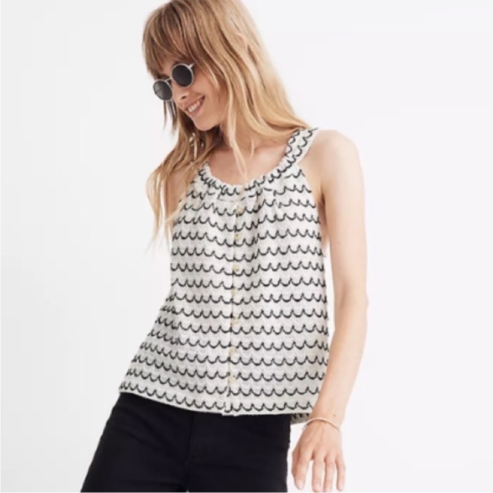 Madewell Texture and Thread Black and White Knit Top